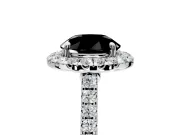 Halo Engagement Ring Setting for Fancy Black Round Cut Center with Narrowing Pave Band and Prong Head in Platinum