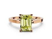 Solitaire Engagement Ring Setting for Fancy Yellow Emerald Cut Center with Tapered Shoulders and Prong Head in Rose Gold