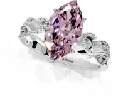 Leaf Engagement Ring Setting for Fancy Pink Marquise Center with Milgrain Accent Band and Prong Head in White Gold