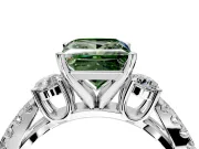3 Stone Engagement Ring Setting for Fancy Green Princess Cut Center with Pave Split Shank and Prong Head in Platinum