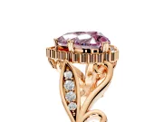 Halo Engagement Ring Setting for Fancy Pink Heart-Shaped Center with Leaf Motif Split Shank and Prong Head in Rose Gold