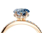 Solitaire Engagement Ring Setting for Fancy Blue Heart-Shaped Center with Fine Pave Band and Prong Head in Rose Gold
