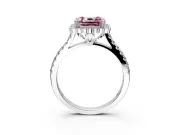 Milgrain Floral Halo Engagement Ring Setting for Fancy Pink Asscher Cut Center with Pave Band and Prong Head in Platinum