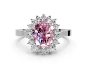 Starburst Halo Engagement Ring Setting for Fancy Pink Oval Center with Flat Cathedral Band and Prong Head in White Gold
