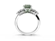 Cluster Engagement Ring Setting for Fancy Green Princess Cut Center with 2-Row Shoulder Clusters and Prong Head in Sterling Silver