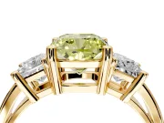 3 Stone Engagement Ring Setting for Fancy Yellow Cushion Cut Center with Matching Side Accents and Prong Head in Yellow Gold