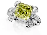 Solitaire Engagement Ring Setting for Fancy Yellow Asscher Cut Center with Twisted Band and Scroll Prong Head in Platinum