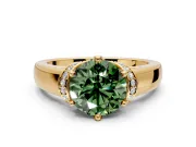 Solitaire Engagement Ring Setting for Fancy Green Round Cut Center with Wide Band, Pave Collar and Prong Head in Yellow Gold