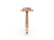 Milgrain Halo Engagement Ring Setting for Fancy Pink Radiant Cut Center with Bezel Point Accents and Prong Head in Rose Gold