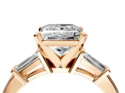 3 Stone Engagement Ring Setting for Princess Cut Center with Channel Baguette Accents and Prong Head in Rose Gold