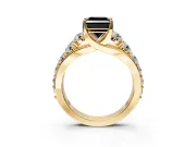 Solitaire Engagement Ring Setting for Fancy Black Princess Cut Center with Graduated Shared Prongs and Prong Head in Yellow Gold