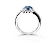 Floral Frame Engagement Ring Setting for Fancy Blue Round Cut Center with Accent Clusters and Prong Head in Sterling Silver