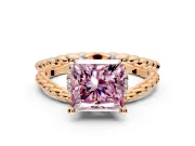 Halo Engagement Ring Setting for Fancy Pink Princess Cut Center with Rope Twist Split Shank and Prong Head in Rose Gold