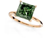 Solitaire Engagement Ring Setting for Fancy Green Princess Cut Center with Straight Thin Band and Prong Head in Rose Gold