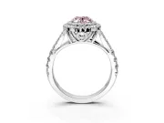 Double Halo Engagement Ring Setting for Fancy Pink Oval Center with Narrow Pave Split Shank and Prong Head in Platinum