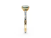 Baguette Engagement Ring Setting for Fancy Green Princess Cut Center with Alternating Bar-Set Band and Prong Head in Yellow Gold