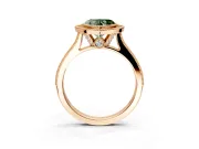 Halo Engagement Ring Setting for Fancy Green Heart-Shaped Center with Milgrain Pave Band and Bezel Head in Rose Gold