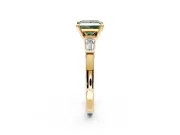 3 Stone Engagement Ring Setting for Fancy Green Princess Cut Center with Channel Baguette Accents and Prong Head in Yellow Gold