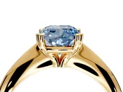 Solitaire Engagement Ring Setting for Fancy Blue Cushion Cut Center with Reverse Tapered Band and Prong Head in Yellow Gold