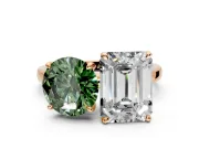 Fancy Green Round Cut and Emerald Cut Lab-Grown Diamond Toi et Moi Engagement Ring with Prong-Set Stones in Rose Gold