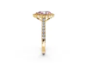 Milgrain Floral Halo Engagement Ring Setting for Fancy Pink Pear-Shaped Center with Pave Band and Prong Head in Yellow Gold