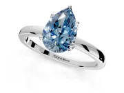 Solitaire Engagement Ring Setting for Fancy Blue Pear-Shaped Center with Thin Rounded Plain Band and Prong Head in Sterling Silver