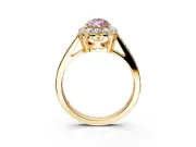 Floral Halo Engagement Ring Setting for Fancy Pink Pear-Shaped Center with Large Halo Accents and Prong Head in Yellow Gold