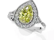 Halo Engagement Ring Setting for Fancy Yellow Pear-Shaped Center with Milgrain Rim, Pave Band and Prong Head in Sterling Silver