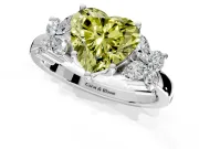 Floral Engagement Ring Setting for Fancy Yellow Heart-Shaped Center with Marquise Cluster Shoulders and Prong Head in Platinum