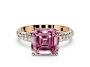 Solitaire Engagement Ring Setting for Fancy Pink Asscher Cut Center with Domed Multi-Row Pave Band and Prong Head in Rose Gold