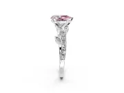 Leaf Motif Engagement Ring Setting for Fancy Pink Pear-Shaped Center with Pave Band and Prong Head in Platinum