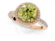 Halo Engagement Ring Setting for Fancy Yellow Round Cut Center with Inner Milgrain Border and Prong Head in Rose Gold