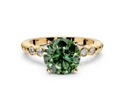 Solitaire Engagement Ring Setting for Fancy Green Round Cut Center with Bezel-Dot Beaded Band and Prong Head in Yellow Gold