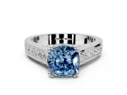 Solitaire Engagement Ring Setting for Fancy Blue Cushion Cut Center with Channel Band and Double Claw Prong Head in Platinum