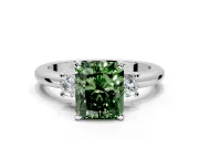 3 Stone Engagement Ring Setting for Fancy Green Radiant Cut Center with Wide Plain Band and Prong Head in Platinum