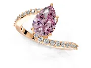 Solitaire Engagement Ring Setting for Fancy Pink Pear-Shaped Center with Pave Bypass Swirl Band and Prong Head in Rose Gold