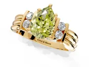 Solitaire Engagement Ring Setting for Fancy Yellow Pear-Shaped Center with Grooved Bar Accent Band and Prong Head in Yellow Gold
