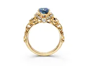 Solitaire Engagement Ring Setting for Fancy Blue Radiant Cut Center with Filigree Band and Prong Head in Yellow Gold