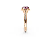Floral Engagement Ring Setting for Fancy Pink Round Cut Center with Four Accent Clusters and Prong Head in Rose Gold