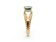 Halo Engagement Ring Setting for Fancy Green Princess Cut Center with Rope Twist Split Shank and Prong Head in Yellow Gold