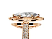 Milgrain Halo Engagement Ring Setting for Marquise Center with Three-Sided Pave Band and Prong Head in Rose Gold