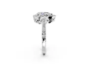Halo Engagement Ring Setting for Pear-Shaped Center with Heart-Shaped Openwork, Pave Band and Prong Head in Sterling Silver