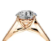 Solitaire Engagement Ring Setting for Round Cut Center with Cathedral Channel Band and Prong Head in Rose Gold