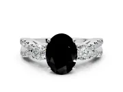 3 Stone Engagement Ring Setting for Fancy Black Oval Center with Pave Split Shank and Prong Head in Platinum
