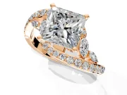 Solitaire Engagement Ring Setting for Princess Cut Center with Pave Bypass Twist Band and Prong Head in Rose Gold