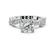 Solitaire Engagement Ring Setting for Cushion Cut Center with Bar-Station Pave Twist and Prong Head in White Gold