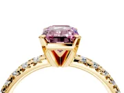 Solitaire Engagement Ring Setting for Fancy Pink Emerald Cut Center with Large Accents and Prong Head in Yellow Gold