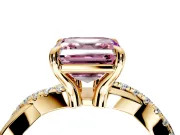 Solitaire Engagement Ring Setting for Fancy Pink Asscher Cut Center with Half-Pave Crossover Band and Prong Head in Yellow Gold
