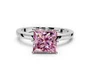 Solitaire Engagement Ring Setting for Fancy Pink Princess Cut Center with Plain Band and Tulip Prong Head in Sterling Silver