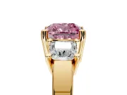 3 Stone Engagement Ring Setting for Fancy Pink Cushion Cut Center with Matching Side Accents and Prong Head in Yellow Gold
